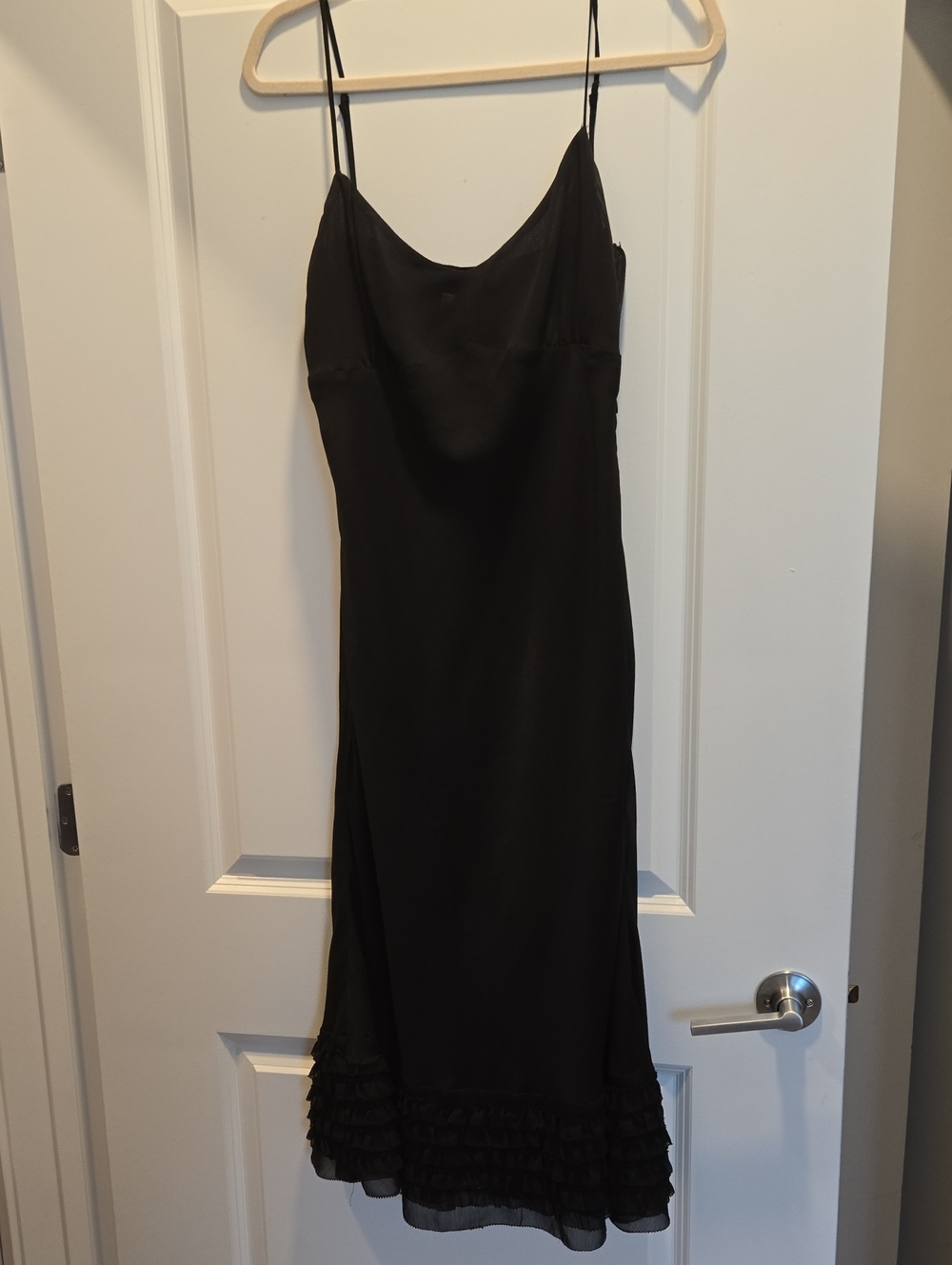 LOFT Black Midi Slip Dress with Ruffle Hem